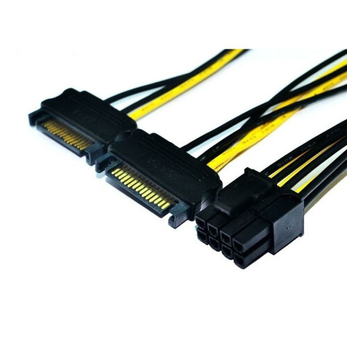 Refurbished Dual 15Pin SATA Male to 8 (6+2) Pin Female Graphic Card Power Cable, Approx 20CM Tweedehands