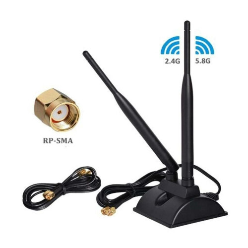 Refurbished Dual Band WiFi Antenna with RP-SMA Male Connector & Magnetic Base for Router & etc. Tweedehands