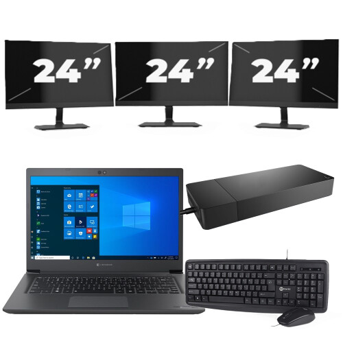 Refurbished Dynabook Dynabook Tecra A40-G - Intel Core i3-8e Generatie - 14 inch - 8GB RAM - 256GB SSD - Windows 11 Home + 3x 24 inch Monitor Tweedehands