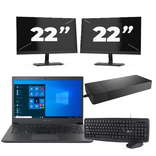 Refurbished Dynabook Dynabook Tecra A40-G - Intel Core i3-8e Generatie - 14 inch - 8GB RAM - 256GB SSD - Windows 11 Home + 2x 22 inch Monitor Tweedehands