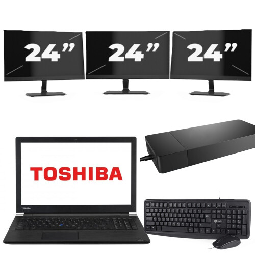 Refurbished Dynabook Satellite Pro A50-EC - Intel Core i3-8e Generatie - 15 inch - 8GB RAM - 256GB SSD - Windows 11 Home + 3x 24 inch Monitor Tweedehands