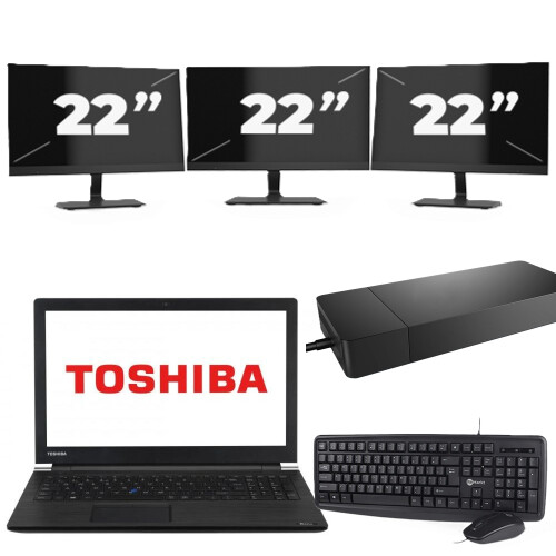 Refurbished Dynabook Satellite Pro A50-EC - Intel Core i3-8e Generatie - 15 inch - 8GB RAM - 256GB SSD - Windows 11 Home + 3x 22 inch Monitor Tweedehands