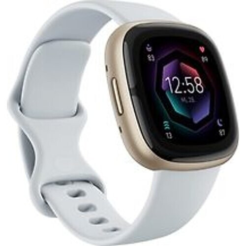 Refurbished Fitbit Sense 2 40 mm goud met een siliconen polsband mistige blauw [wifi] Tweedehands