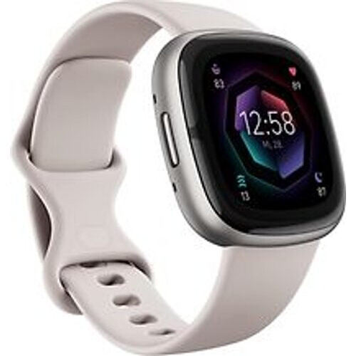 Refurbished Fitbit Sense 2 40 mm platina met een siliconen polsband maanwit [wifi] Tweedehands
