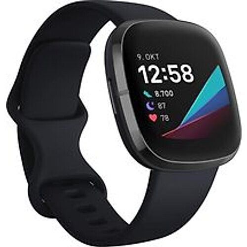 Refurbished Fitbit Sense 40 mm grafiet met een siliconen polsband carbon [wifi] Tweedehands