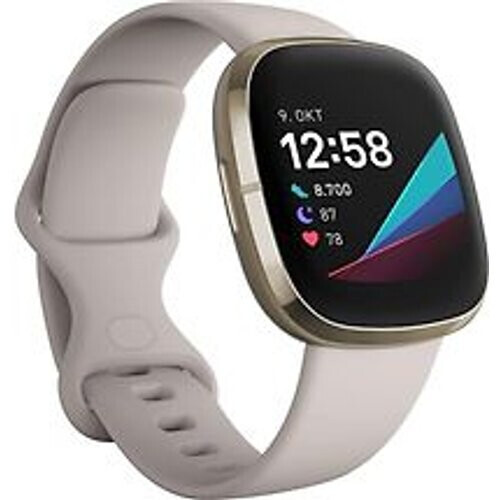 Refurbished Fitbit Sense 40 mm zacht goud met een siliconen polsband maanwit [wifi] Tweedehands