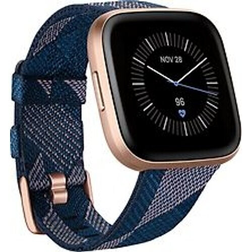 Refurbished Fitbit Versa 2 40 mm aluminium koper roze op stoffen bandje marineblauw [wifi] Tweedehands