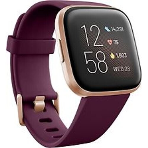Refurbished Fitbit Versa 2 40 mm aluminium rosé koper met siliconen polsband bordeaux [wifi] Tweedehands