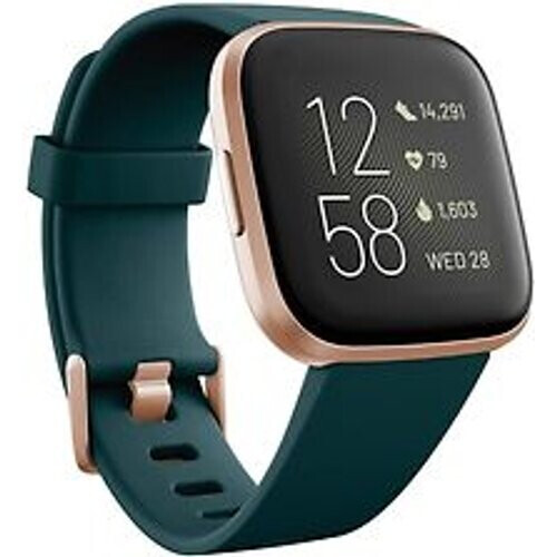 Refurbished Fitbit Versa 2 40 mm aluminium rosé koper met siliconen polsband emerald [wifi] Tweedehands