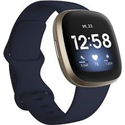 Refurbished Fitbit Versa 3 40 mm zacht goud met een siliconen polsband na blauw [wifi] Tweedehands