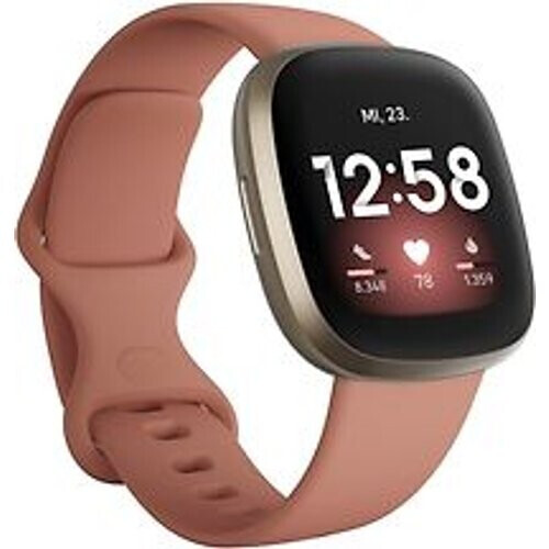 Refurbished Fitbit Versa 3 40 mm zacht goud met een siliconen polsband oudroze [wifi] Tweedehands