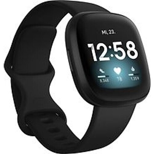 Refurbished Fitbit Versa 3 40 mm zwart met een zwart siliconen polsband [wifi] Tweedehands