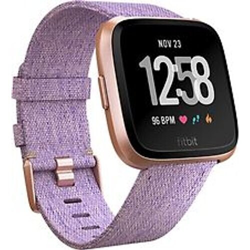 Refurbished Fitbit Versa 34 mm aluminium roségoud met geworven stoffen armband [wifi] paars