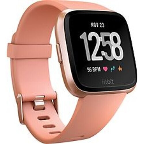 Refurbished Fitbit Versa 34 mm aluminium roségoud met siliconen armband [wifi] oranjebeige Tweedehands