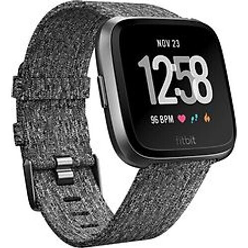 Refurbished Fitbit Versa 34 mm aluminium zwartgrijs met geworven stoffen armband [wifi] grijs