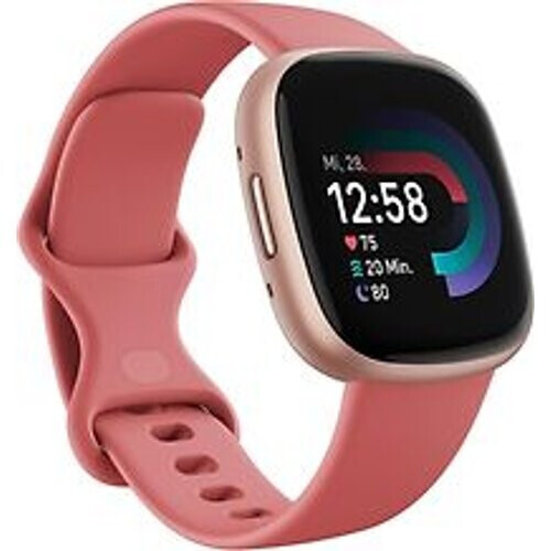 Refurbished Fitbit Versa 4 40 mm aluminium rosé koper met siliconen polsband roze [wifi] Tweedehands