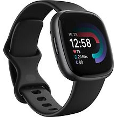 Refurbished Fitbit Versa 4 40 mm grafiet met een zwart siliconen polsband [wifi] Tweedehands