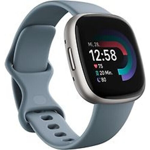 Refurbished Fitbit Versa 4 40 mm platina met een blauw siliconen polsband [wifi] Tweedehands