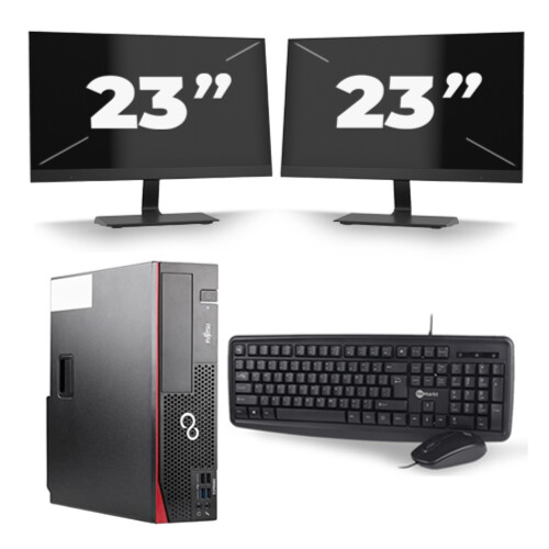 Refurbished Fujitsu Esprimo D556 SFF - Intel Core i5-6e Generatie - 8GB RAM - 256GB SSD - Windows 11 + 2x 23 inch Monitor Tweedehands