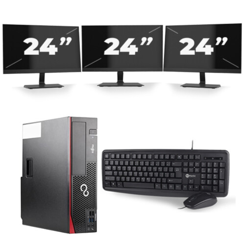 Refurbished Fujitsu Esprimo D556 SFF - Intel Core i5-6e Generatie - 8GB RAM - 256GB SSD - Windows 11 + 3x 24 inch Monitor Tweedehands