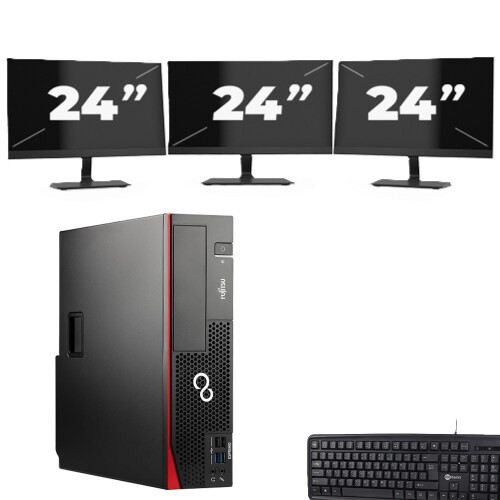 Refurbished Fujitsu Esprimo D757 SFF - Intel Core i5-6e Generatie - 8GB RAM - 256GB SSD - Windows 11 + 3x 24 inch Monitor Tweedehands
