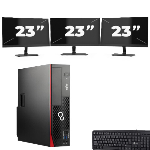 Refurbished Fujitsu Esprimo D757 SFF - Intel Core i5-6e Generatie - 8GB RAM - 256GB SSD - Windows 11 + 3x 23 inch Monitor Tweedehands