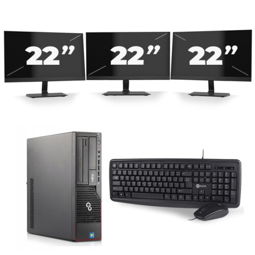 Refurbished Fujitsu Esprimo E710 SFF - Intel Core i5-3e Generatie - 8GB RAM - 256GB SSD - Windows 10 + 3x 22 inch Monitor Tweedehands