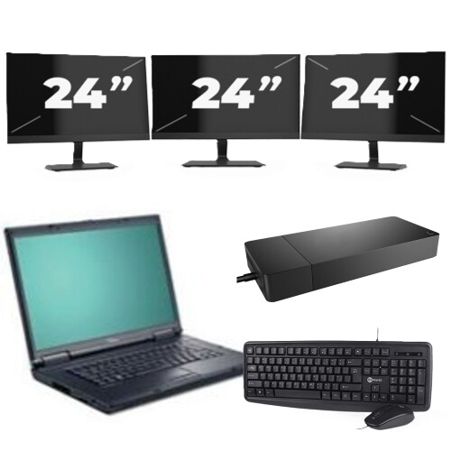 Refurbished Fujitsu Esprimo Mobile D9510 - Intel Core 2 Duo - 15 inch - 4GB RAM - 256GB SSD - Windows 10 Home + 3x 24 inch Monitor Tweedehands