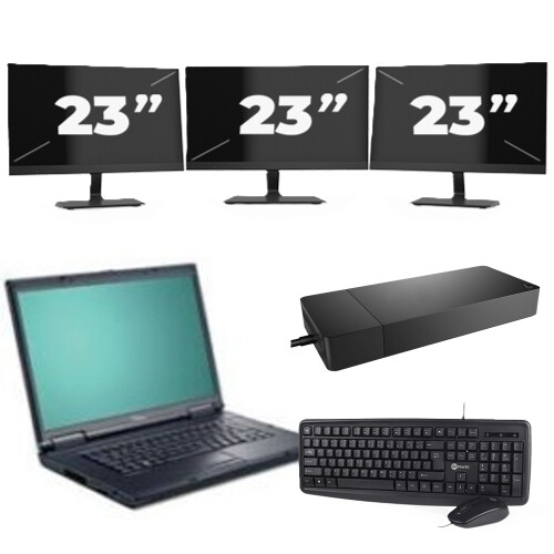 Refurbished Fujitsu Esprimo Mobile D9510 - Intel Core 2 Duo - 15 inch - 4GB RAM - 256GB SSD - Windows 10 Home + 3x 23 inch Monitor Tweedehands