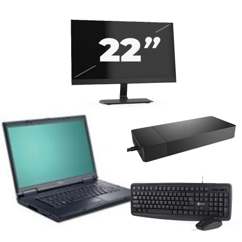 Refurbished Fujitsu Esprimo Mobile D9510 - Intel Core 2 Duo - 15 inch - 4GB RAM - 256GB SSD - Windows 10 Home + 1x 22 inch Monitor Tweedehands