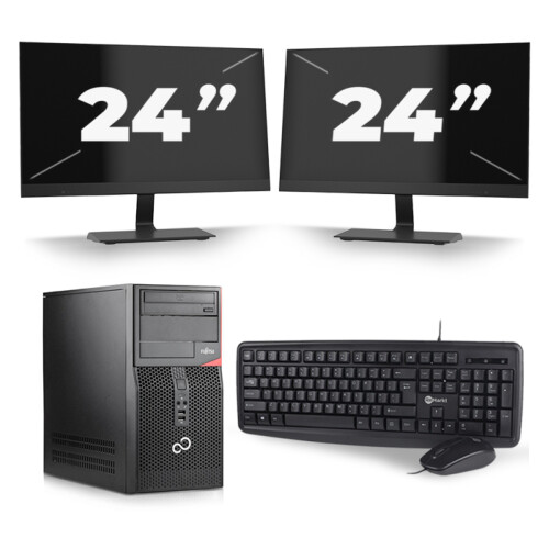 Refurbished Fujitsu Esprimo P410 Micro Tower - Intel Core i5-3e Generatie - 8GB RAM - 256GB SSD - Windows 10 + 2x 24 inch Monitor Tweedehands