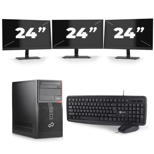Refurbished Fujitsu Esprimo P410 Micro Tower - Intel Core i5-3e Generatie - 8GB RAM - 256GB SSD - Windows 10 + 3x 24 inch Monitor Tweedehands
