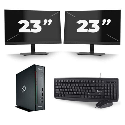 Refurbished Fujitsu Esprimo Q556 USFF - Intel Core i5-6e Generatie - 8GB RAM - 256GB SSD - Windows 11 + 2x 23 inch Monitor Tweedehands