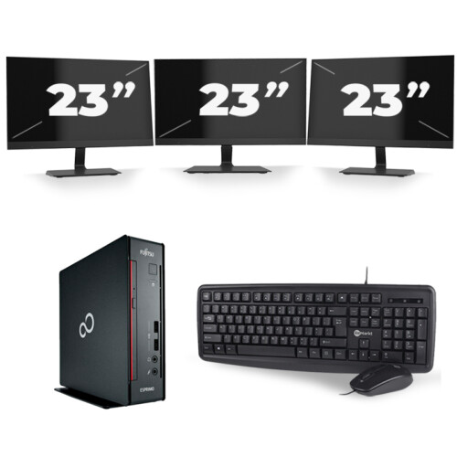 Refurbished Fujitsu Esprimo Q556 USFF - Intel Core i5-6e Generatie - 8GB RAM - 256GB SSD - Windows 11 + 3x 23 inch Monitor Tweedehands