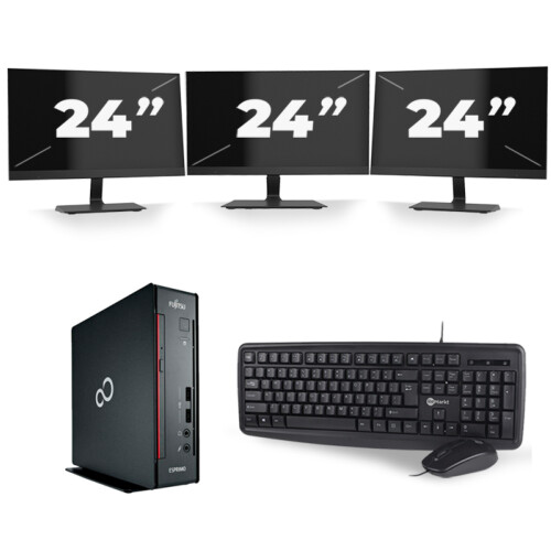 Refurbished Fujitsu Esprimo Q556 USFF - Intel Core i5-6e Generatie - 8GB RAM - 256GB SSD - Windows 11 + 3x 24 inch Monitor Tweedehands