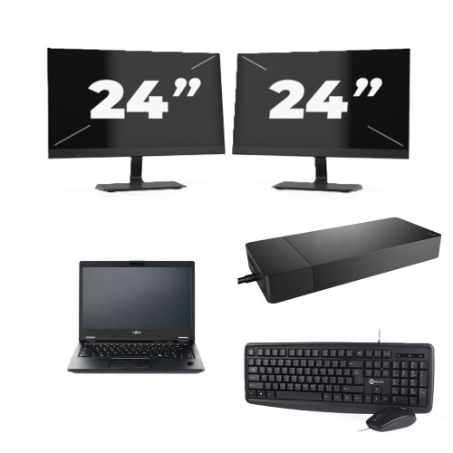 Refurbished Fujitsu LIFEBOOK E5410 - Intel Core i3-10e Generatie - 14 inch - 8GB RAM - 256GB SSD - Windows 11 Home + 2x 24 inch Monitor Tweedehands