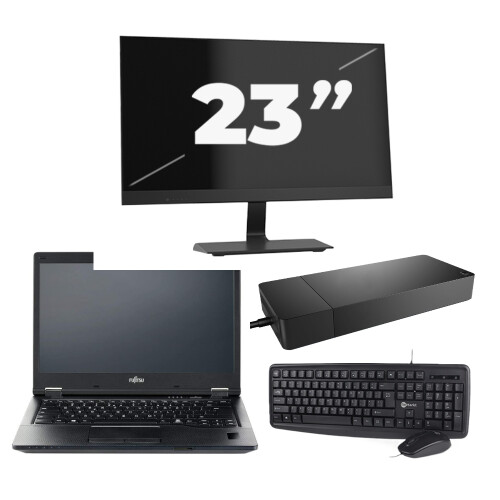 Refurbished Fujitsu LIFEBOOK E5410 - Intel Core i3-10e Generatie - 14 inch - 8GB RAM - 256GB SSD - Windows 11 Home + 1x 23 inch Monitor Tweedehands