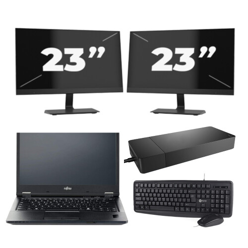 Refurbished Fujitsu LIFEBOOK E5410 - Intel Core i3-10e Generatie - 14 inch - 8GB RAM - 256GB SSD - Windows 11 Home + 2x 23 inch Monitor Tweedehands