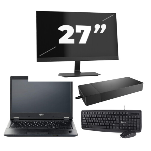Refurbished Fujitsu LIFEBOOK E5410 - Intel Core i3-10e Generatie - 14 inch - 8GB RAM - 256GB SSD - Windows 11 Home + 1x 27 inch Monitor Tweedehands