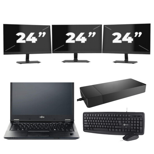 Refurbished Fujitsu LIFEBOOK E5410 - Intel Core i3-10e Generatie - 14 inch - 8GB RAM - 256GB SSD - Windows 11 Home + 3x 24 inch Monitor Tweedehands