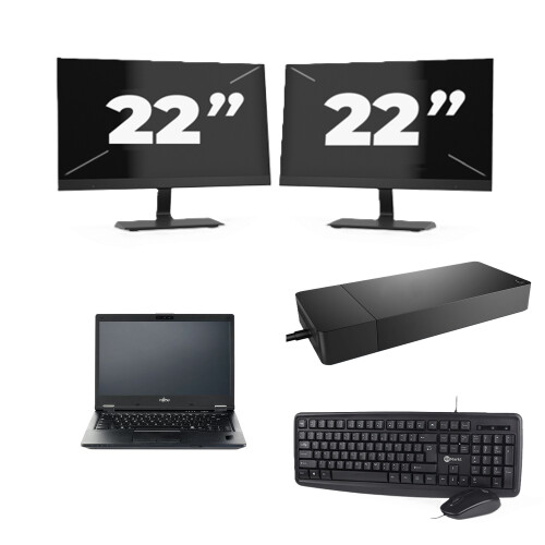Refurbished Fujitsu LIFEBOOK E5410 - Intel Core i3-10e Generatie - 14 inch - 8GB RAM - 256GB SSD - Windows 11 Home + 2x 22 inch Monitor Tweedehands