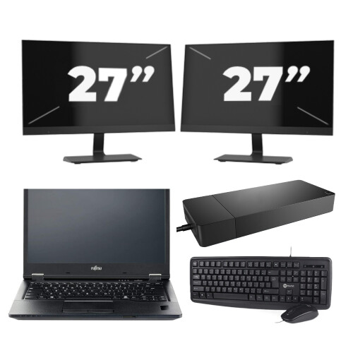 Refurbished Fujitsu LIFEBOOK E5410 - Intel Core i5-10e Generatie - 14 inch - 8GB RAM - 256GB SSD - Windows 11 Home + 2x 27 inch Monitor Tweedehands