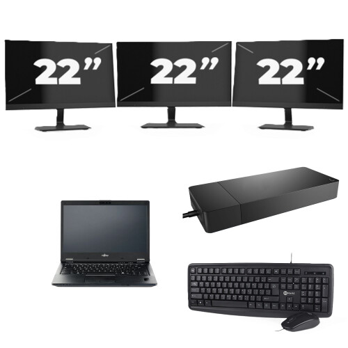 Refurbished Fujitsu LIFEBOOK E5410 - Intel Core i5-10e Generatie - 14 inch - 8GB RAM - 256GB SSD - Windows 11 Home + 3x 22 inch Monitor Tweedehands