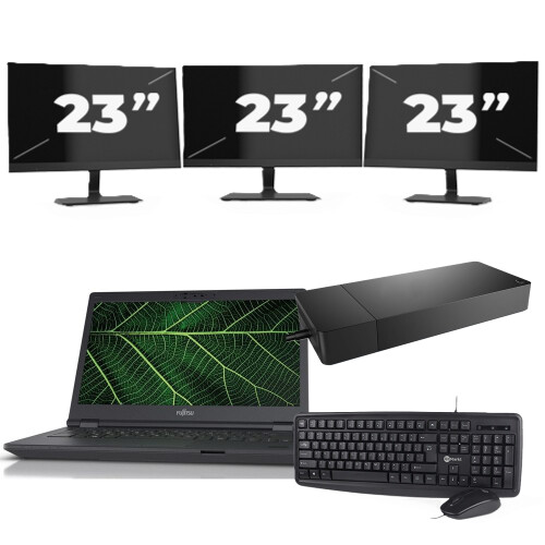 Refurbished Fujitsu LIFEBOOK E5411 - Intel Core i5-11e Generatie - 14 inch - 8GB RAM - 256GB SSD - Windows 11 Home + 3x 23 inch Monitor Tweedehands