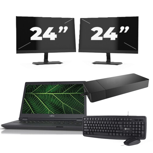 Refurbished Fujitsu LIFEBOOK E5411 - Intel Core i5-11e Generatie - 14 inch - 8GB RAM - 256GB SSD - Windows 11 Home + 2x 24 inch Monitor Tweedehands
