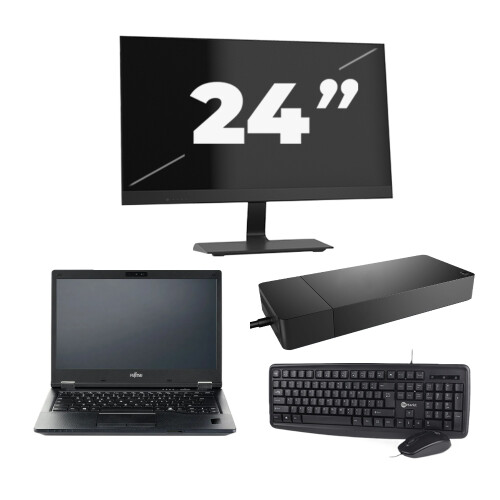 Refurbished Fujitsu Lifebook E549 - Intel Core i3-8e Generatie - 14 inch - 8GB RAM - 256GB SSD - Windows 11 Home + 1x 24 inch Monitor Tweedehands