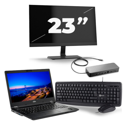 Refurbished Fujitsu LifeBook E549 - Intel Core i5-8e Generatie - 14 inch - 8GB RAM - 256GB SSD - Windows 11 + 1x 23 inch Monitor Tweedehands