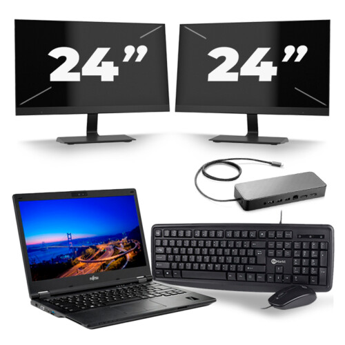 Refurbished Fujitsu LifeBook E549 - Intel Core i5-8e Generatie - 14 inch - 16GB RAM - 256GB SSD - Windows 11 + 2x 24 inch Monitor Tweedehands