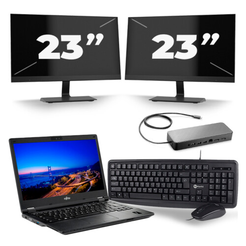 Refurbished Fujitsu LifeBook E549 - Intel Core i5-8e Generatie - 14 inch - 8GB RAM - 256GB SSD - Windows 11 + 2x 23 inch Monitor Tweedehands