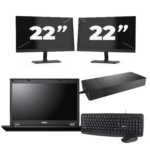 Refurbished Fujitsu Lifebook E5510 - Intel Core i3-10e Generatie - 15 inch - 8GB RAM - 256GB SSD - Windows 11 Home + 2x 22 inch Monitor Tweedehands